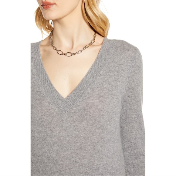 Halogen Cashmere V-neck Sweater Grey Small - Picture 4 of 7
